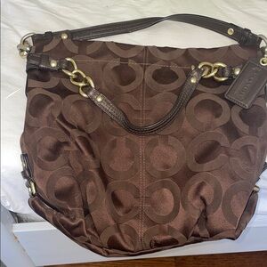 Coach Dark Brown Shoulder Bag with Gold Accents
